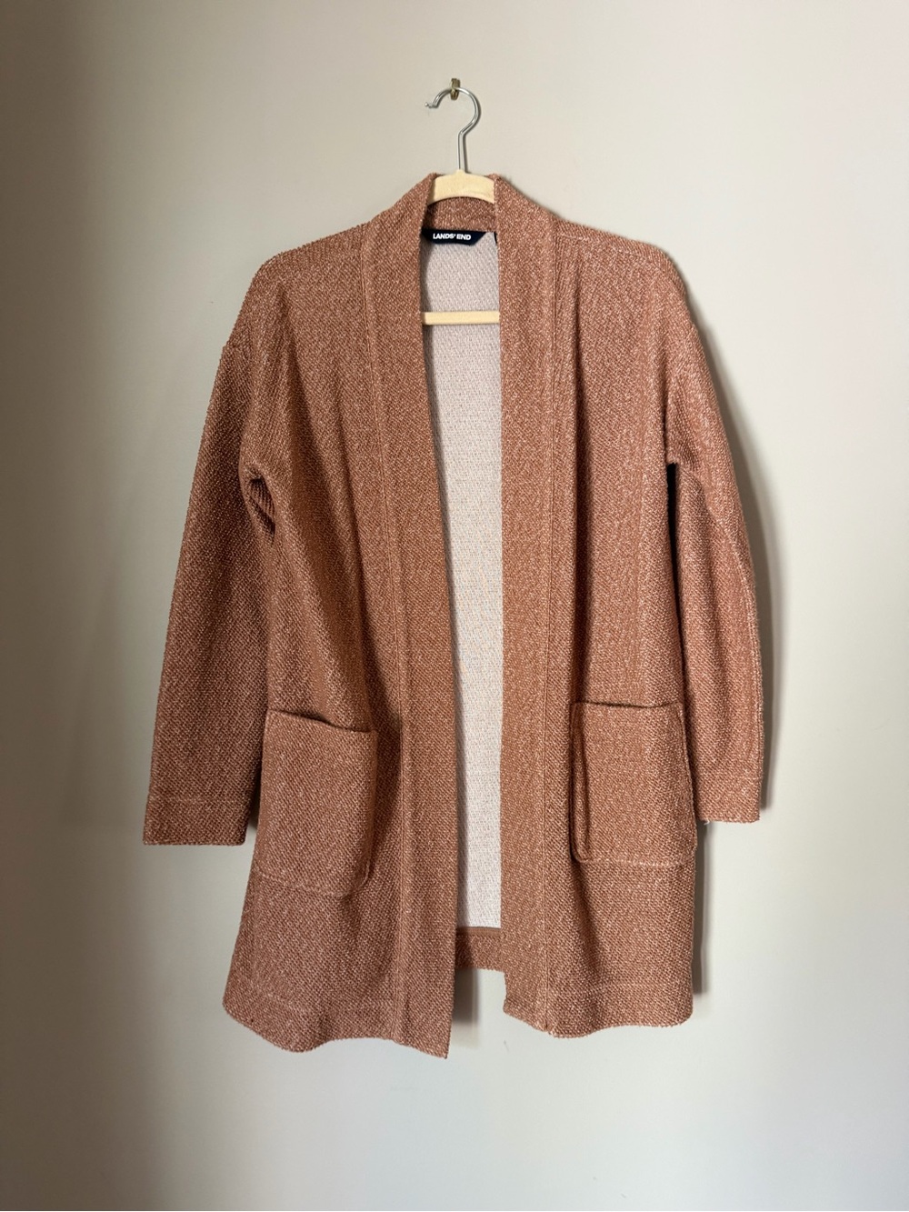 Lands' End Open-Front Rust-Tone Pocket Cardigan